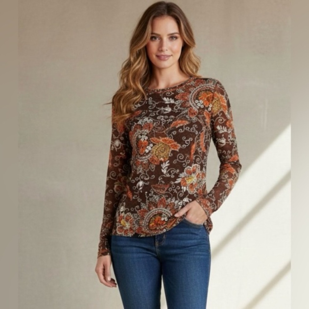 INC International Concepts Floral Long SLeeve 90’s 2000’s Y2k‎ Top Blouse